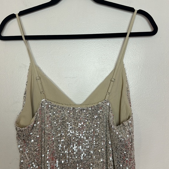 Ces Femme Champagne Sparkle Sequin Spaghetti Strap Midi Slip Dress - Picture 9 of 11